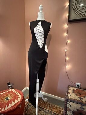 PrettyLittleThing Black Dress with White Lace Panel